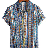 Retro Katoenen Korte Mouwen Boho Overhemd voor Mannen