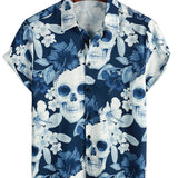 Korte Mouwen Katoenen Shirt met Roze Doodskop voor Mannen