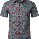 Vintage Korte Mouwen Katoenen Overhemd met Paisley Patroon voor Mannen