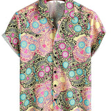 Korte Mouwen Katoenen Shirt met Skull en Rozenpatroon voor Mannen