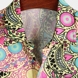 Korte Mouwen Katoenen Shirt met Roze Doodskop voor Mannen