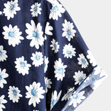 Korte Mouwen Katoenen Hawaii Shirt voor Mannen in Marineblauwe Kleur met Margrieten