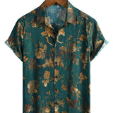 Vintage Katoenen Hawaïaanse Overhemd voor Mannen, Met Knopen, Korte Mouwen, Groen