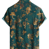 Vintage Katoenen Hawaïaanse Overhemd voor Mannen, Met Knopen, Korte Mouwen, Groen