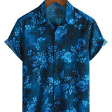 Korte Mouwen Katoenen Overhemd met Hawaii Bloemen Blauw voor Mannen
