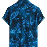 Korte Mouwen Katoenen Overhemd met Hawaii Bloemen Blauw voor Mannen