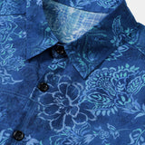 Heren Overhemd met Korte Mouwen in Bloemen van Katoen in Hawaiiaanse Stijl Blauw