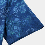 Heren Overhemd met Korte Mouwen in Bloemen van Katoen in Hawaiiaanse Stijl Blauw