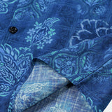 Heren Overhemd met Korte Mouwen in Bloemen van Katoen in Hawaiiaanse Stijl Blauw