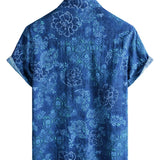 Heren Overhemd met Korte Mouwen in Bloemen van Katoen in Hawaiiaanse Stijl Blauw
