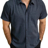 Korte Mouwen Katoenen Overhemd met Knopen voor Mannen, Casual Stijl, Losse Pasvorm, Strand