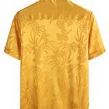 Heren Korte Katoenen Bloemen Overhemd met Knopen, Zomer Jacquard