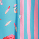 Korte Mouwen Katoenen Overhemd met Flamingo Patroon en Riem voor Mannen