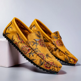 Leren herenloafers met bloemmotief