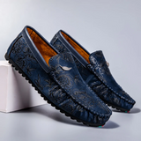 Leren herenloafers met bloemmotief