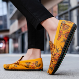 Leren herenloafers met bloemmotief