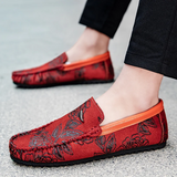 Leren herenloafers met bloemmotief