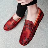 Leren herenloafers met bloemmotief