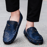 Leren herenloafers met bloemmotief