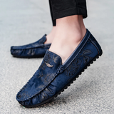 Leren herenloafers met bloemmotief