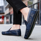 Leren herenloafers met bloemmotief