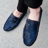 Leren herenloafers met bloemmotief