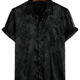 Heren Korte Katoenen Bloemen Overhemd met Knopen, Zomer Jacquard