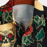 Korte Mouwen Katoenen Shirt met Skull en Rozenpatroon voor Mannen