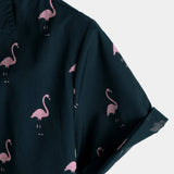 Casual Katoenen Hawaiiaanse Overhemd met Korte Mouwen en Flamingo Knopen voor Mannen