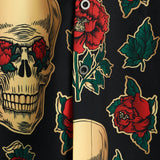 Korte Mouwen Katoenen Shirt met Skull en Rozenpatroon voor Mannen