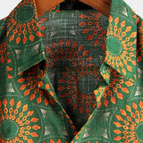 Heren Katoenen Retro Bloemen Overhemd uit de Jaren '70, Groen, voor de Zomer, Strand, Boho, Korte Mouwen