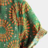 Heren Katoenen Retro Bloemen Overhemd uit de Jaren '70, Groen, voor de Zomer, Strand, Boho, Korte Mouwen