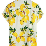 Hawaiiaanse Katoenen Strandshirt met Korte Mouwen met Citroenpatroon voor Mannen