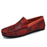 Leren herenloafers met bloemmotief