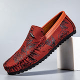 Leren herenloafers met bloemmotief