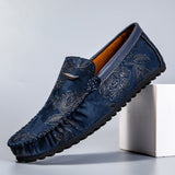 Leren herenloafers met bloemmotief