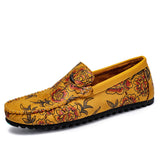 Leren herenloafers met bloemmotief