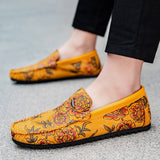 Leren herenloafers met bloemmotief