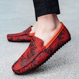 Leren herenloafers met bloemmotief