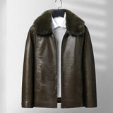 Leren jack met fleece