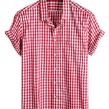 Katoenen Overhemd voor de Zomer met Korte Mouwen voor Mannen, Effen Kleur, met Zak en Knopen