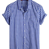 Katoenen Overhemd voor de Zomer met Korte Mouwen voor Mannen, Effen Kleur, met Zak en Knopen