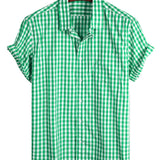 Katoenen Overhemd voor de Zomer met Korte Mouwen voor Mannen, Effen Kleur, met Zak en Knopen