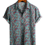 Vintage Korte Mouwen Katoenen Overhemd met Paisley Patroon voor Mannen