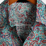 Vintage Korte Mouwen Katoenen Overhemd met Knopen voor Mannen in Paisley Stijl