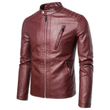 Elegante Leren Jas met Staande Kraag